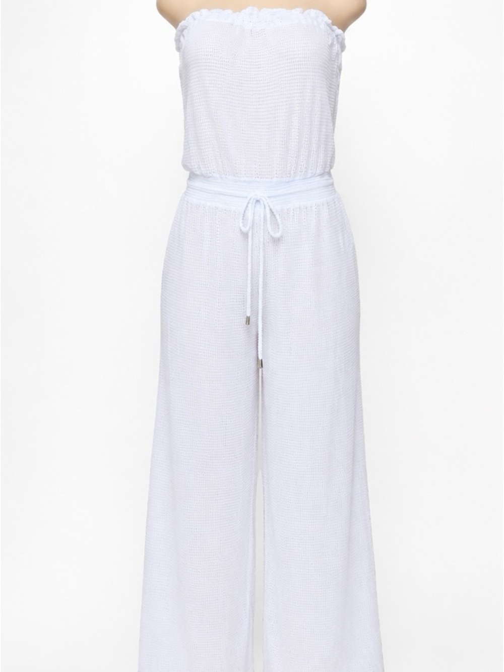 Dotti White Strapless Smocked Wide-Leg Jumpsuit
